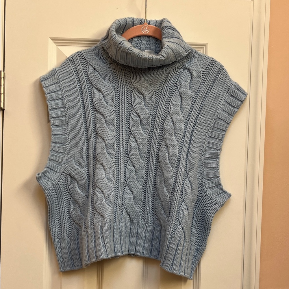 Divided Light Blue Cable Knit Turtleneck Sweater Vest